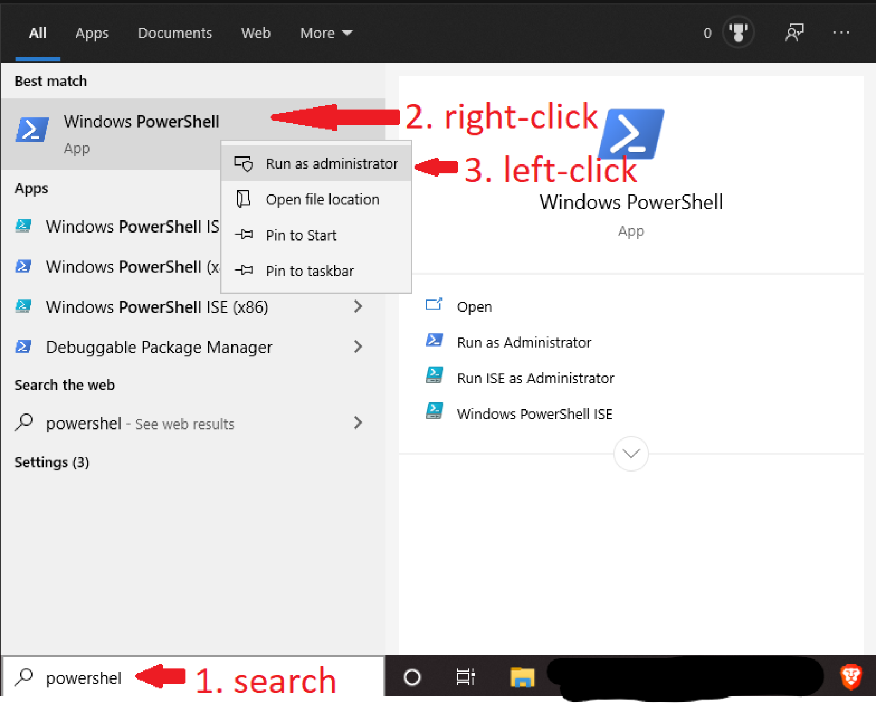 How to start Powershell with admin rights